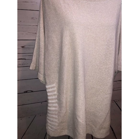 Chicos size 2 Large short sleeve sweater Beige Stripe Womans Metallic Womens‎ - Picture 10 of 11